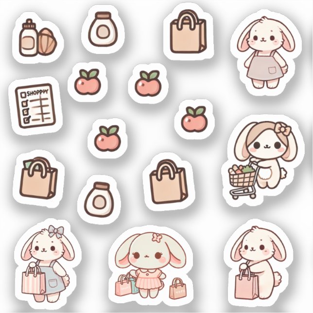 Adesivo Tiny latte bunny shopping day Sticker (Frente)