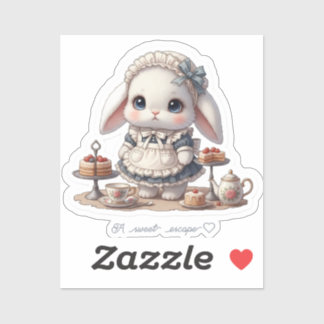 Adesivo Tiny Maid Bunny - Antique Cafe Style Kawaii Art