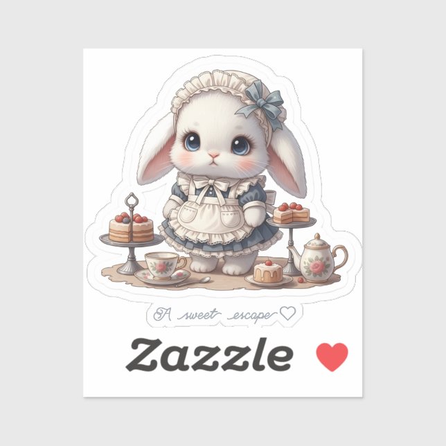 Adesivo Tiny Maid Bunny - Antique Cafe Style Kawaii Art (Folha)