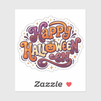 Adesivo Típica Tipografia Feliz do Halloween Abóbora Retro