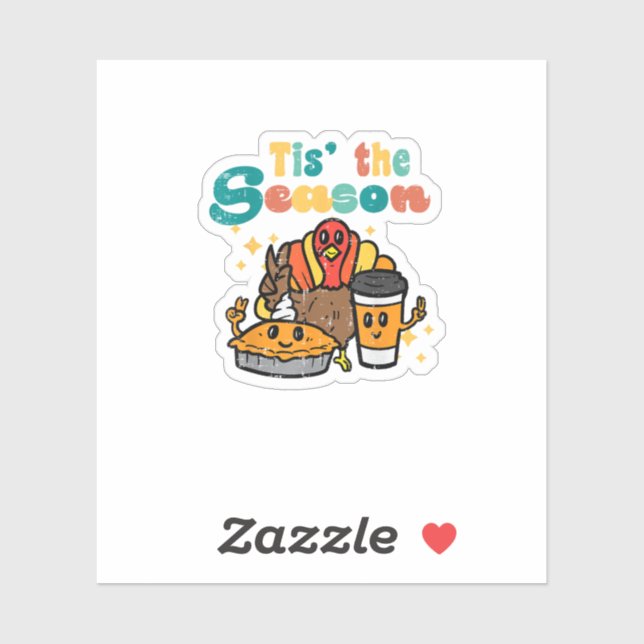 Adesivo Tis The Season Turkey Coffee Retro Thanksgiving Fa (Folha)