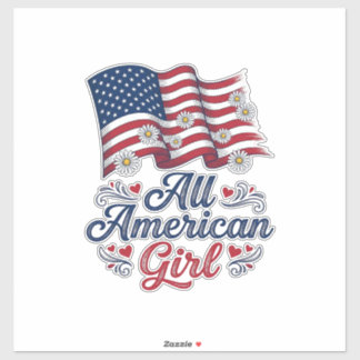 Adesivo Toda Garota Americana Camisa de Bandeira de Daisy