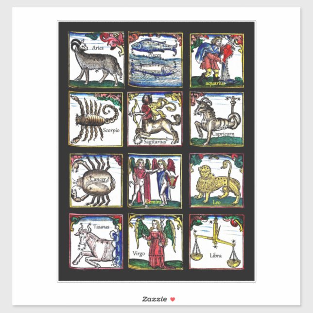 Adesivo todos os 12 símbolos de astrologia de aniversário (Folha)