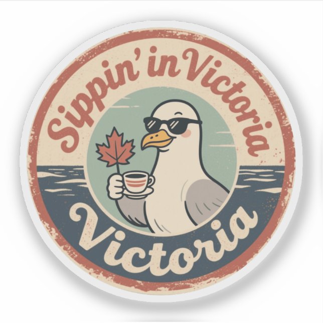 Adesivo Tomando em Victoria com um Café Funny Seagull (Frente)