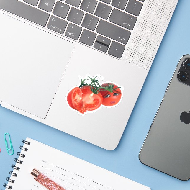 Adesivo Tomate Cereja Preocupado (Notebook com iPhone)