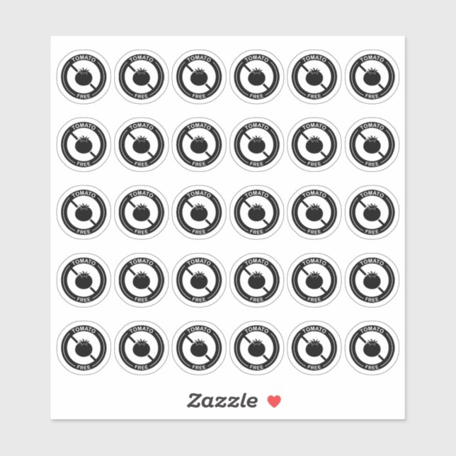 Adesivo Tomato Free Wedding Place Card Mini Food Allergy (Folha)