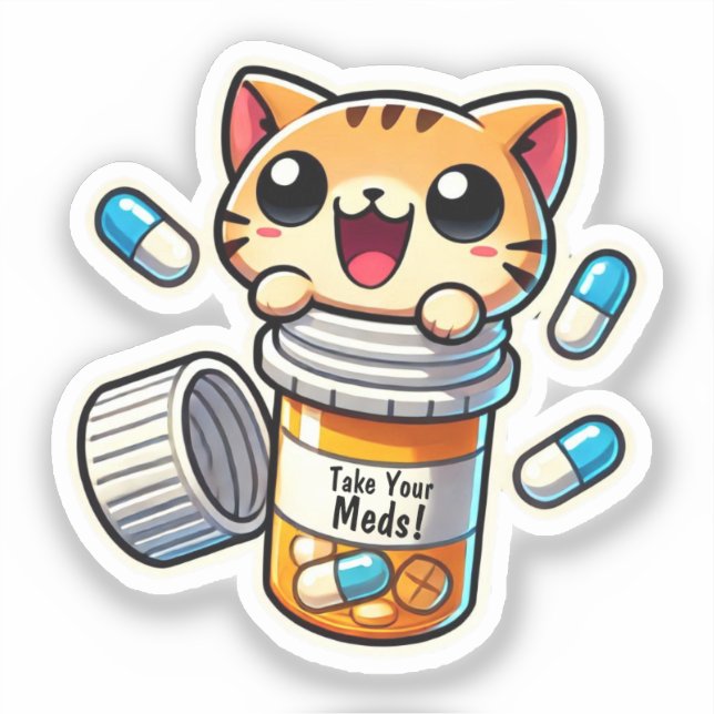 Adesivo Tome Seus Medicamentos! - Lembrete de Gatos Cutos  (Frente)