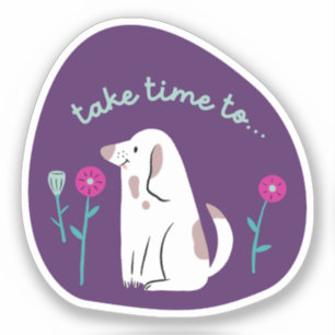 Adesivo "tome tempo" cão giro ilustrado com tartaruga roxa