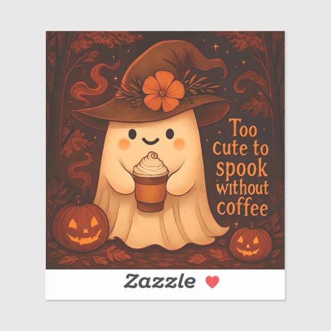 Adesivo Too Cute to Spook Without Coffee – Halloween Ghost (Folha)