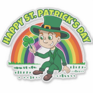 Adesivo Toon leprechaun bonito com shamrock e arco-íris