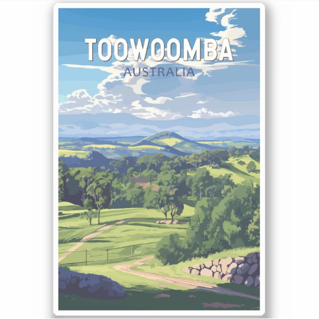 Adesivo Toowoomba Austrália - Viagem Art Vintage (Frente)
