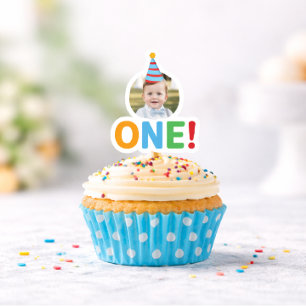Adesivo Topo de Bolo de Aniversário com uma Foto