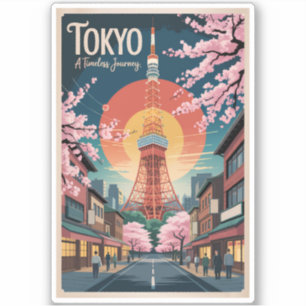 Adesivo Tóquio Japão Ilustração Viagem Arte Vintage