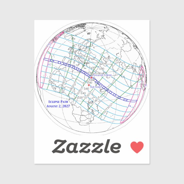 Adesivo Total Solar Eclipse 2027 Map (Folha)