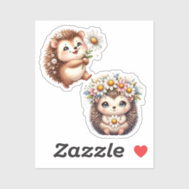 Adesivo  Tow cuteRomantic Floral Hedgehog Duo Illustration