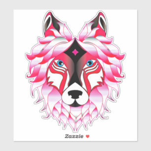 Adesivo Trabalho de arte Pink Wolf Head