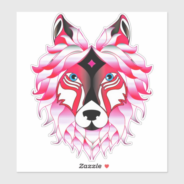 Adesivo Trabalho de arte Pink Wolf Head (Folha)