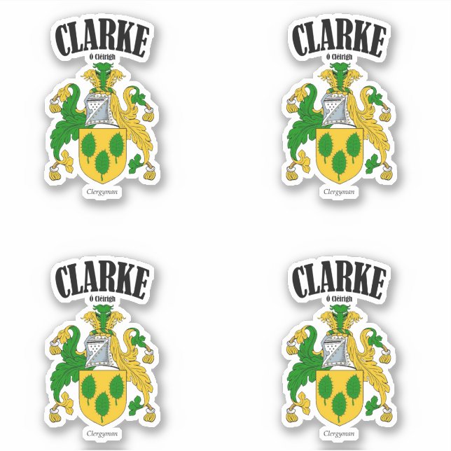 Adesivo Tradução e significado irlandês Clarke Crest (x4) (Frente)