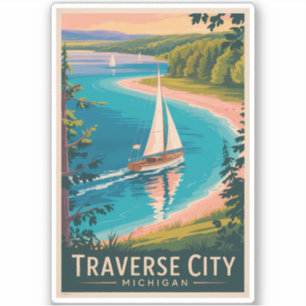 Adesivo Traverse City Michigan Illustration Viagem Art