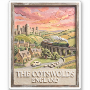 Adesivo Trem a vapor de Cotswolds Castelo Campo Inglaterra