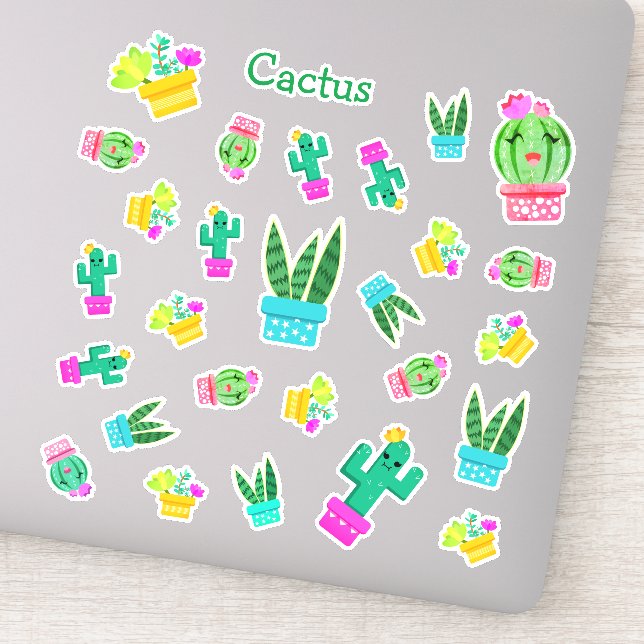 Adesivo Trendy Kawaii Potou Suculentos e Cactus (Detalhe)