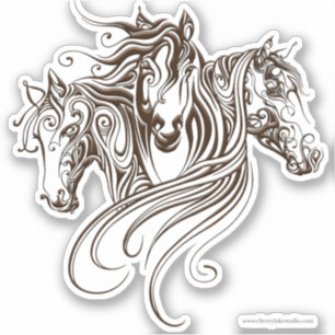 Adesivo – Três Cavalos Espirais Ornamentados