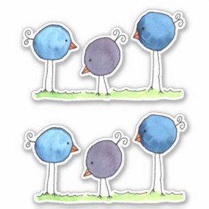 Adesivo Três Pássaros Aquosos de Aquarela