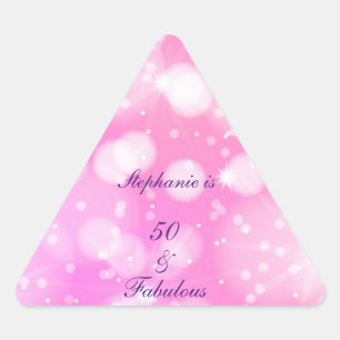 Adesivo Triangular 50 E Fabuloso Aniversário Rosa Rosa Rosa Glitérico