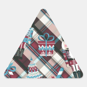 Adesivo Triangular Acrililado de Natal Plaid Azul Burgundy