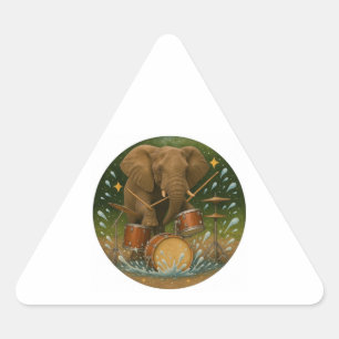 Adesivo Triangular Adesivo: Elefante Tocando Tambores em um Tubo de Á