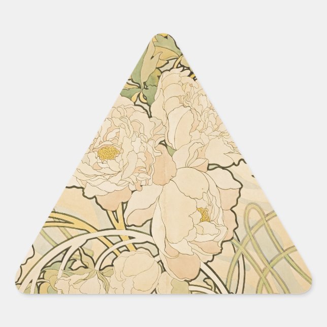 Adesivo Triangular Alphonse Mucha Peonies Peony Rosa Fawn 1897 (Frente)