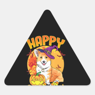 Adesivo Triangular Amor Cachorro Corgi Dog Halloween Candy Pumpkin Cu