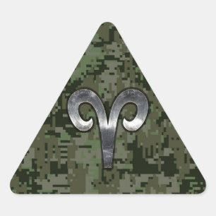 Adesivo Triangular Aries Símbolo Zodiac Camuflagem Digital Woodland