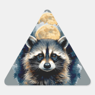 Adesivo Triangular Arte Florestal Lunar de Guaxinim Celestial em Aqua