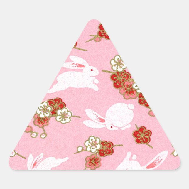 Adesivo Triangular Arte Japonesa: Sakuras e Coelhos Rosa (Frente)