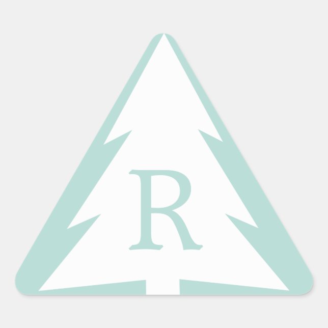 Adesivo Triangular Árvore branca de Natal no Monograma Personalizado  (Frente)