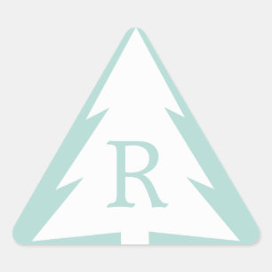 Adesivo Triangular Árvore branca de Natal no Monograma Personalizado 