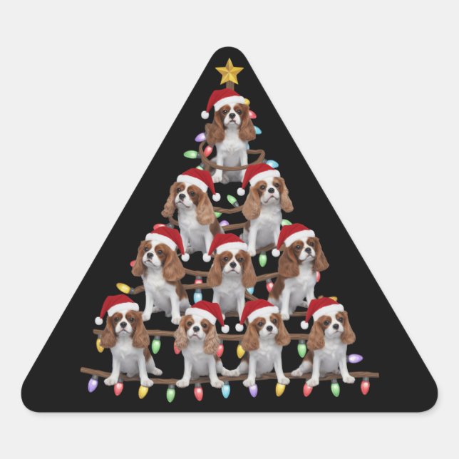Adesivo Triangular Árvore de Natal Cachorro Spaniel Cavalier King Cha (Frente)
