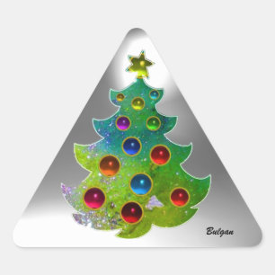 ADESIVO TRIANGULAR ÁRVORE DE NATAL COLORIDO EM ESPUMANTES DOURADOS VE