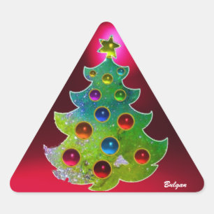 ADESIVO TRIANGULAR ÁRVORE DE NATAL COLORIDO EM ESPUMANTES DOURADOS VE