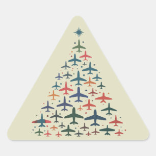 Adesivo Triangular Árvore de Natal de Avião Piloto Retro Voando Voo