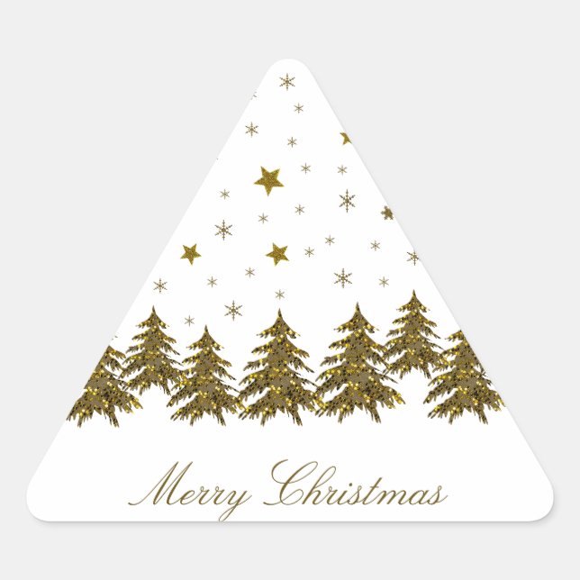 Adesivo Triangular Árvore de Natal de ouro faísca, lua, estrelas (Frente)