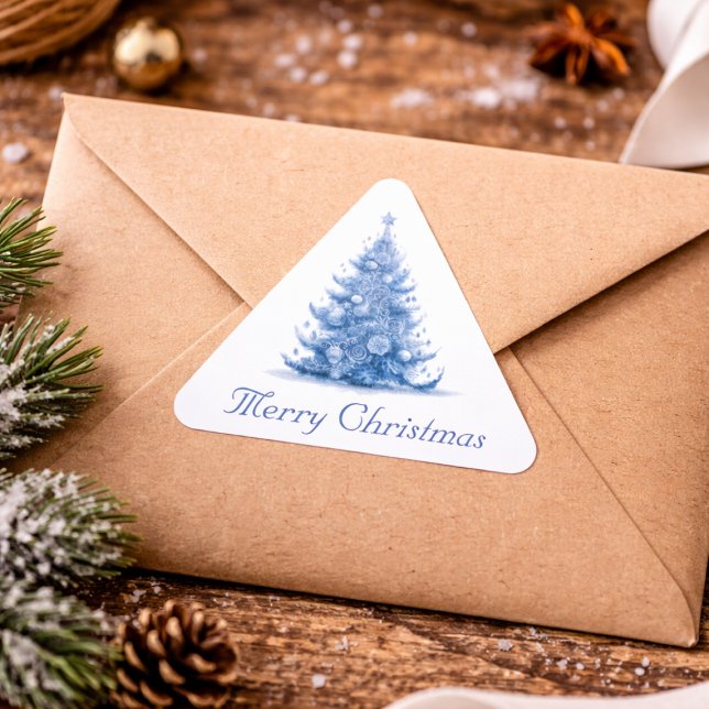 Adesivo Triangular Árvore de Natal em Azul de Delft personalizável (Criador carregado)