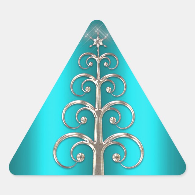 Adesivo Triangular Árvore de Natal prateada em Aqua (Frente)