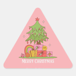 Adesivo Triangular Árvore de Natal Rosa em estilo retrô
