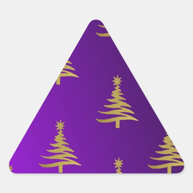 Adesivo Triangular Árvores de Natal Douradas em Roxo (Frente)
