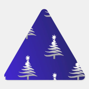 Adesivo Triangular Árvores de Natal Prateadas em Azul Cobalto