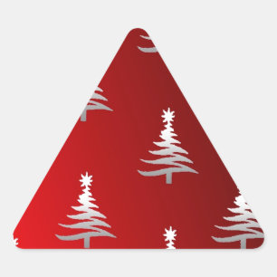 Adesivo Triangular Árvores de Natal Prateadas em Vermelho