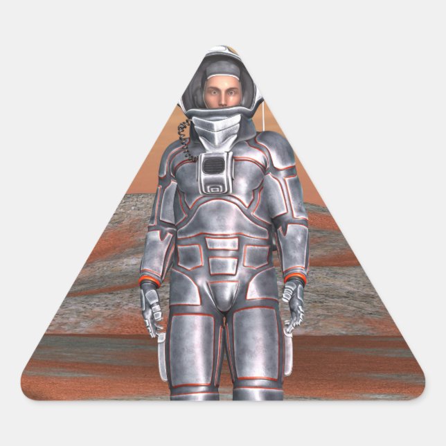 Adesivo Triangular Astronauta Marte - Explorador Espacial em Planeta  (Frente)