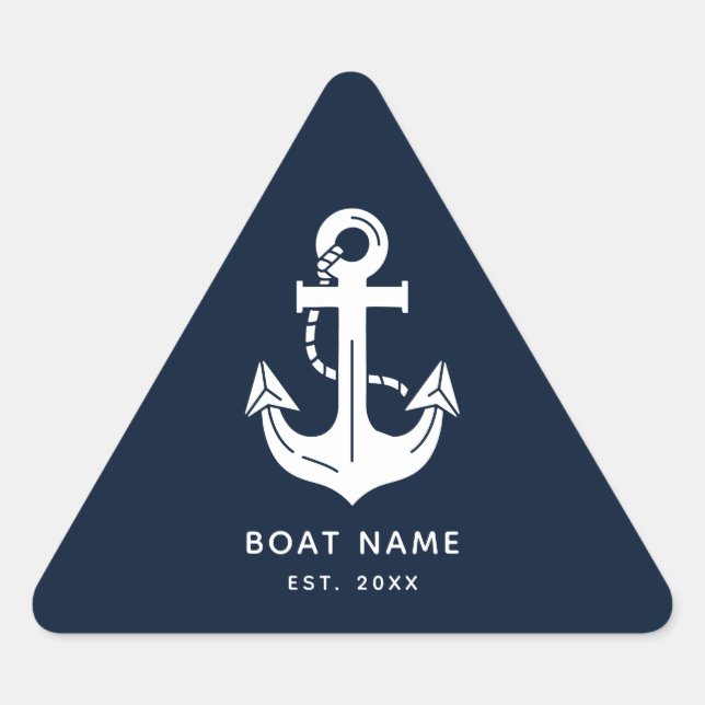 Adesivo Triangular Azul Naval Náutico Nome de Barco Personalizado (Frente)